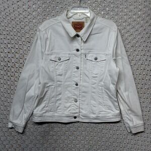 Levi Strauss Denim Jacket Womens XL White Jean  Trucker Casual Button Up